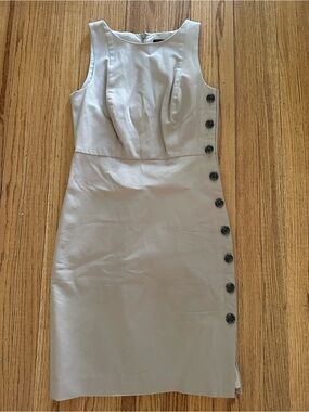 Ann Taylor Sleeveless Midi Dress in Light Gray with Side Buttons